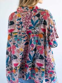 女士夏季衬衫休闲宽松度假短袖衬衫，适合海滩、日常穿着、度假和旅行 - 彩色 - 查看 2