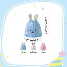 1 gorro de pelo seco para niños con Orejas de conejo de dibujos animados de fibra ultrafina, combinación perfecta de absorción de agua suave y baño - Rosa - Ver 9