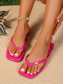Solid Color Flip Flop Sandals, Casual Flat Open Toe Slippers