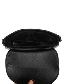 Women Solid Color PU Adjustable Shoulder Strap Shoulder Crossbody Bag - Black - View 7