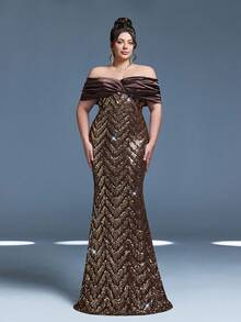 Mgiacy New Sequined Strapless Elegant Plus Size Evening Gown, Ruffle Hem, Bodycon, Fishtail Skirt, Suitable For Formal Parties And Galas - Brown - View 4