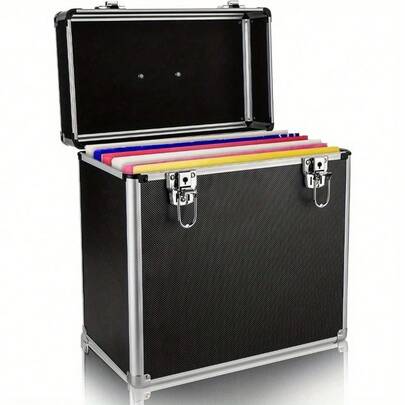 Record Storage Box 12" Vinyl LP Storage Box Case Aluminum Portable Lockable DJ Flight Carry Case Holds 50pcs Albums