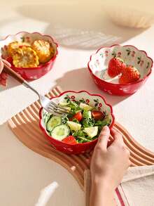 4/2个 6/5.7英寸 红色玫瑰陶瓷碗，草莓沙拉碗，可爱水果搅拌碗，饭碗，甜点碗，适用于家庭厨房、餐厅、聚会、微波炉 - 紅色 - 查看 7