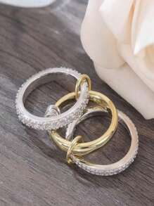 Set di 3 o 4 anelli con zirconi cubici dorati e argento per donne, anelli di moda impilabili, anelli chunky per il pollice, regalo di gioielli per la festa della mamma