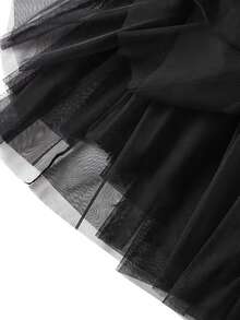 Lässiger einfarbiger Mesh A-Linien Rock, Frühling/Sommer - Schwarz - Übersicht 5