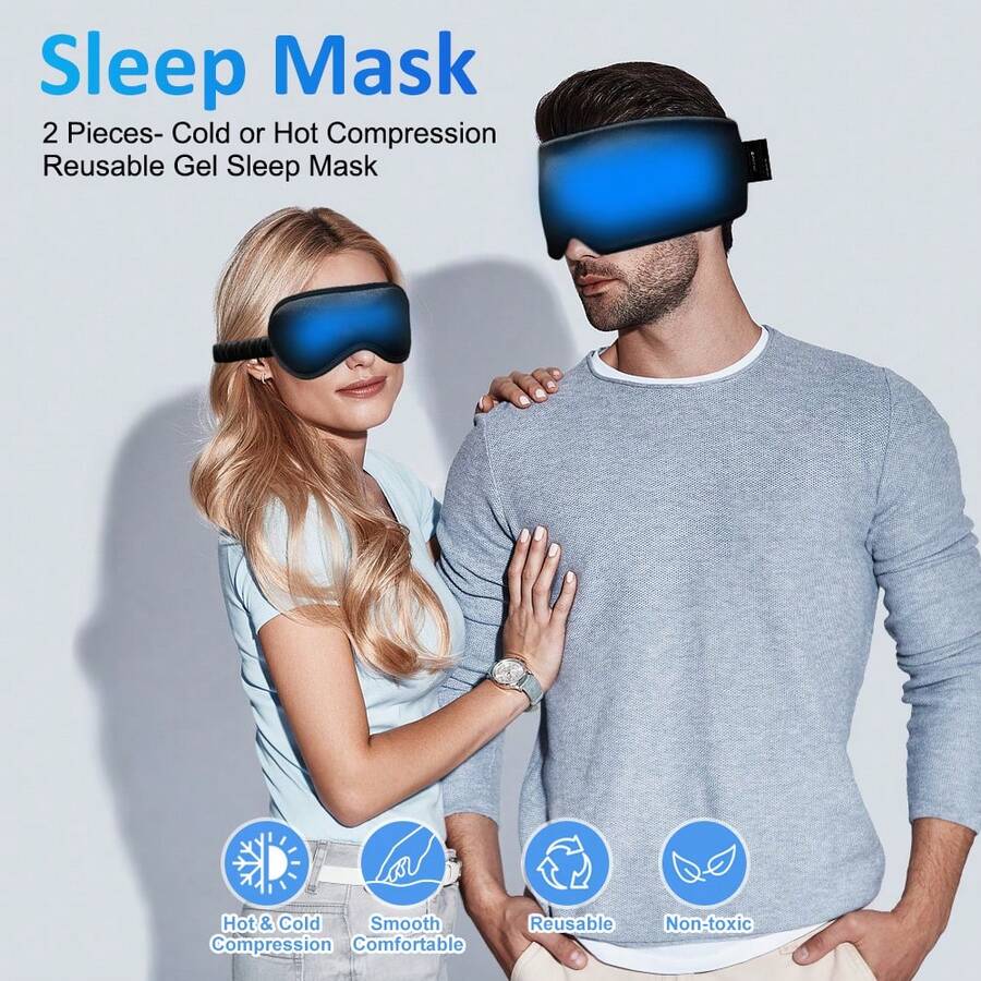 Gel Eye Mask And Neck Ice Pack, Head And Neck Ice Pack, Neck Cooler, Ice Gel Headband, Cold And Hot Compress Pack, Perfectly Smooth And Completely Shading, With Elastic Band And Adhesive Band, Which Can Be Heated And Frozen By Microwave - Black - View 1