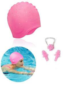 2024 Mới 3pcs Không thấm nước Silicone Bộ Bao gồm A Màu thuần Dài Tóc Mũ bơi , Silicone Chống ồn Nút tai , Và ABS Kẹp mũi bơi ; Thích hợp Dành Cho Nam Và Nữ , Dễ Đến Mặc Đối với Và Bơi lội Cho mùa hè , Lướt sóng , Lặn - Hồng - Xem 9