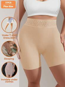 3 件女式加大码高腰平角内裤，无缝，收腹，柔软，透气，有弹性