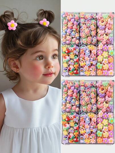 60 st/förpackning färgglada hårsnoddar med blommor, tårtor, frukt och rosett för flickor och barn, söta prinsessor, högelastiska, hållbara, icke-skadande hårsnoddar, mångsidiga håraccessoarer, lämpliga för daglig användning