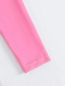 2pcs/Set Girls' Unicorn Print Long Sleeve Top And Ruffle Trim Swimsuit, Suitable For Summer Beach, Pool Party And Outdoor Activities - Pink - View 4