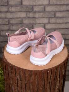 1 Pair Girls' Breathable Mesh Slip-On Athletic Shoes, Elastic Strap Decor, Soft Uppers, Suitable For Outdoor Activities In Spring & Summer - Watermelon Pink - View 3