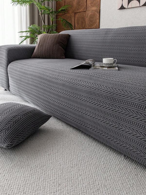 1pc Asymmetrical Striped Stretch Sofa Cover, Boho Sherpa Full Wrap Non-Slip Sofa Protector Couch Slipcover For Living Room Bedroom Outdoor, Fit 1/2/3/4/5 Seater Sofa, Machine Washable, Pet Friendly, Free Anti-Slip Straps