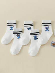 5 Paar Kinder weiße Socken mit bedrucktem Strickmuster, knöchelhoch, unisex