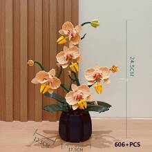 DIY Orchid Building Blocks, Elegant Orchid Decor, White Vase, Flower Color Assembly, Construction Building Toy, Potted Flower Bouquet Indoor Decoration, Small Particle Model