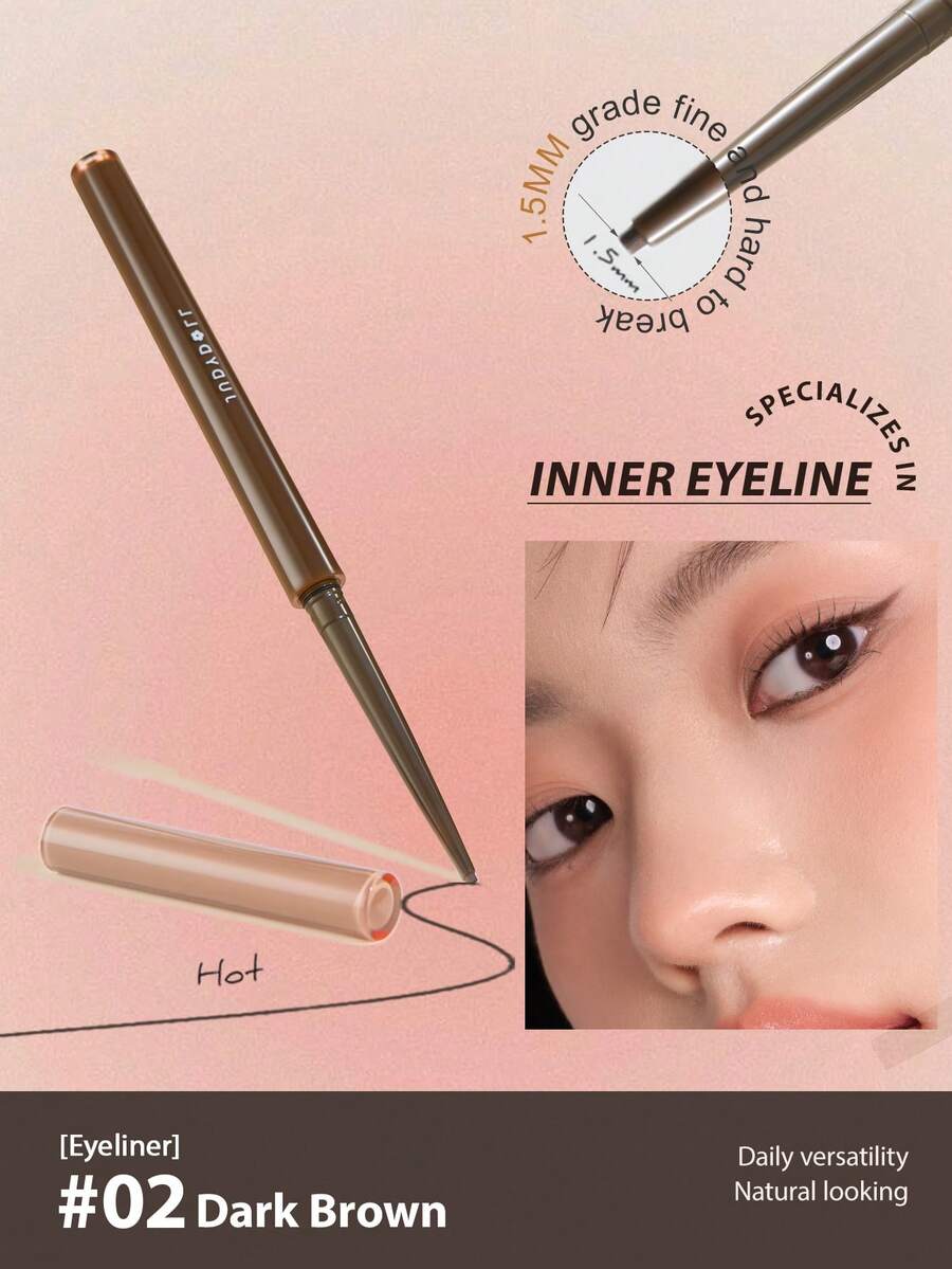 JUDYDOLL ULTRAFINE EYELINER GEL PENCIL, Fine Lining For Inner & Outer Eyes, Waterproof, Sweat-Proof, Long-Lasting, Unique Special New Product, Great Gift For Friends, Girlfriends, Wedding Essentials, Wedding Guest, Bachelorette Party, Natural Makeup For School, Sweet Makeup, Blood Colored Makeup, Date Makeup - #02 深棕 - 查看 1