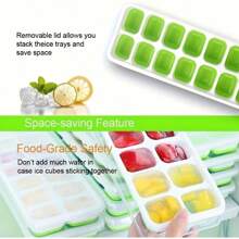 4 Piece Silicone Ice Cube Trays With Lid, Ice Cube Mould, LFGB Certified – , Square Ice Cube Trays Easy To Remove (1 Green+1 Blue+1 Pink+1 Yellow)
