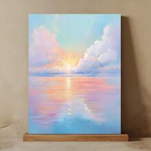 1 pieza Puesta de Sol en el Mar, Arte de Pared con Acabado en Pastel, Paisaje Tranquilizador, Naturaleza Abstracta, Cielo y Mar, Arte de la Puesta de Sol, para Dormitorio, Sala de Estar, Oficina, Decoración de Galería, Regalo Opcional con Marco - Multicolor - Ver 1