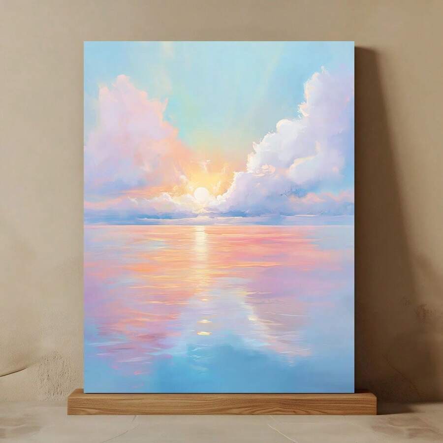 1 pieza Puesta de Sol en el Mar, Arte de Pared con Acabado en Pastel, Paisaje Tranquilizador, Naturaleza Abstracta, Cielo y Mar, Arte de la Puesta de Sol, para Dormitorio, Sala de Estar, Oficina, Decoración de Galería, Regalo Opcional con Marco - Multicolor - Ver 1