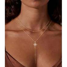 1 pièce Collier pendentif en cristal de style bohème de forme Y, collier de plage doré argenté, bijoux pour femmes