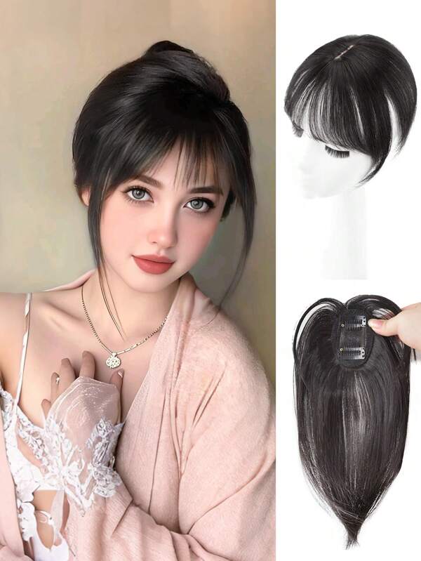 SHDanrtsey Peluca con flequillo francés para mujeres, con frente natural, cabello simulado en la Top de la cabeza, flequillo artificial, peluca con flequillo de aire, flequillo en la Top de la cabeza, frente natural, cabello simulado, línea del cabello, flequillo sin costuras, peluca con flequillo para mujeres, frente natural, cabello simulado en la Top de la cabeza, ligera y delgada, cabello simulado para cubrir el cabello blanco, flequillo falso francés. Accesorios para el cabello para mujeres, pelucas para damas, pelucas con accesorios para el cabello, pelucas con flequillo.