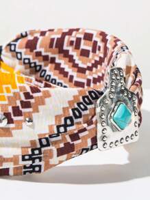 1 Stück Stirnband im Boho Chic Stil mit bedrucktem Stoff für Damen, vintage minimalistischer Kopfschmuck aus Legierung mit Türkis, Western Cowgirl Beach Accessoire