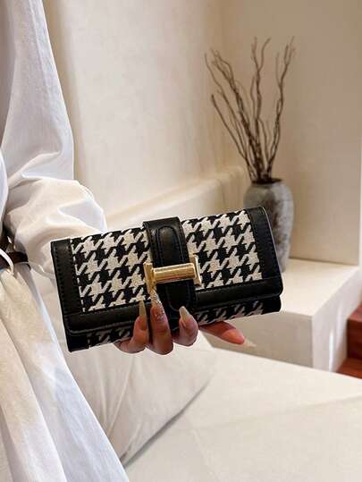 格纹时尚按扣女士经典复古钱包，三折功能，可容纳现金、手机和卡片，轻便手拿包，礼物，礼物，送给老师，女士钱包，钱包，长钱包