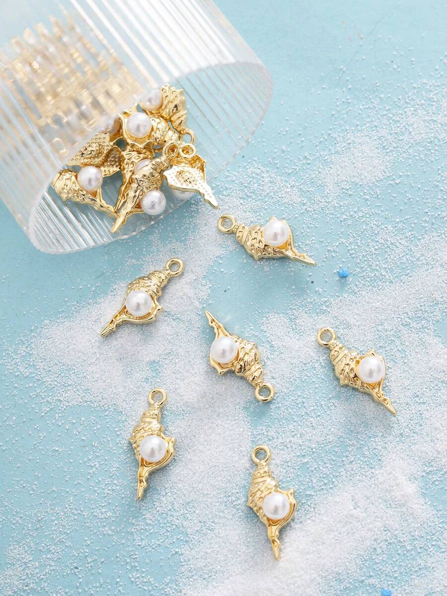 8pcs/Set Beach & Ocean Holiday Style Pearl & Seashell 3D Elegant Fashion Bracelet, Necklace, DIY Jewelry Pendant - Yellow Gold - View 1