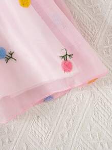 Tween Girls Bowknot Floral Embroidery Sleeveless Mesh Tutu Princess Dress - Pink - View 6