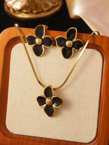 1 Set Romantic Style Colorful Accented Stainless Steel Jewelry Set, Suitable For Ladies To Wear On Engagement Or Date
