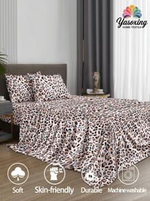 Conjunto de lençóis com estampa de leopardo azul-rosa e animal, 4 peças, fácil de cuidar, de microfibra macia, conjunto de lençóis com elástico floral (1 lençol liso + 1 lençol com elástico + 2 fronhas), conjunto de lençóis com elástico, tamanho king/queen, tamanho solteiro, lençol com bolso profundo, fronha de até 29 cm, macio, respirável, sem rugas, melhor para dormir, estilo hotel de luxo, presente para mãe, pai, amigo, roupa de cama para dormitório, roupa de cama para escola