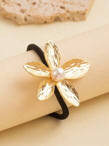 2 Pieces Of Women's Fashion Metal Headbands With Luxurious Pearl Five-Petal Flower Metal Hair Accessories, Suitable For Summer Beach Vacation Wear, Hair Tie, Hair Flowers ,Hair Accessories, Ponytail Holders, Hair Elastics, Hair Rubber Bands