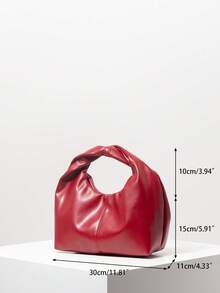 时尚不对称扭纹方形手提包、复古仿皮女式托特包、女士工作包、简约褶皱钱包 - 紅色 - 查看 7