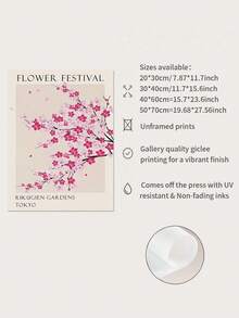 1pc Spring Floral Canvas Poster, Japanese Cherry Blossom Art Print, Modern Vintage Wall Decor Painting, Frameless Garden Art, Suitable For Living Room, Bedroom, Kitchen, Bathroom, Home Office, Vertical Landscape Theme, Watercolor, Cartoon Style - Multicolor - View 7