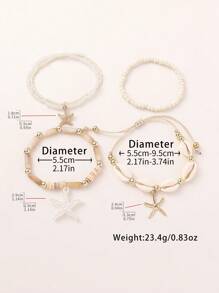 4pcs/Set Bohemian Style Starfish, Dolphin, Shell & Bead Decor Stacking Bracelets, Cute Ocean Themed Bracelet Set Suitable For Women, Beach, Casual, Holiday Wear