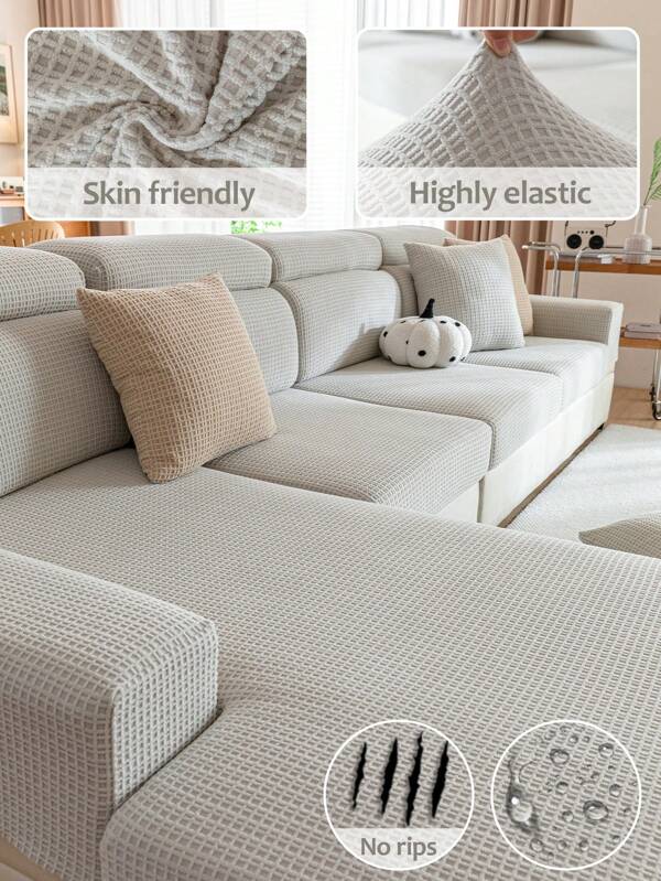 1 pieza Cubierta de sofá contemporánea elástica, funda de sofá antideslizante duradera y resistente a las mascotas, de felpa polar de poliéster al 95% y 5% de spándex, lavable a máquina, se ajusta a sillones individuales hasta sofás seccionales, 200-250 g/m²