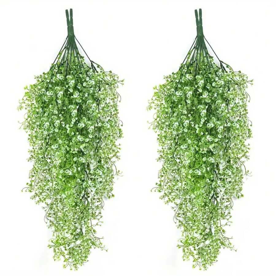 郁郁葱葱的绿色人造桉树花环 - 逼真的塑料悬挂植物，适合室内外装饰，非常适合家庭、房间、婚礼和情人节展示，人造植物家居装饰 - 白色 - 查看 1