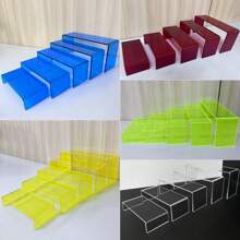 5pcs Multicolored Acrylic Step Display Rack, Livestreaming Figure/Blind Box Display Ladder Shaped Shelves, Home Decor Storage Collection Organizer