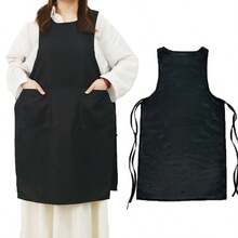 1 件长款黑色围裙背心，配有侧带和 2 个深口袋，男女通用设计，适合工作厨房使用