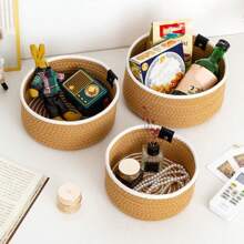 Handwoven Desktop Organizer Set – Braided Storage Baskets (Small, Medium, Large) For Home, Office, Kitchen, Or Bathroom – Decorative Storage Box Modern Boho Desk Organizers For Clutter-Free Workspaces – Durable Natural Fiber Trays & Bins School Supplies,Back To School