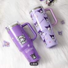 Sanrio 1 pièce Tasse de voyage en acier inoxydable de 40 oz Sanrio Kuromi avec couvercle et paille - étanche, s'adapte au porte-gobelet de la voiture, garde les boissons chaudes ou froides, boissons fraîches en été, design de dessin animé mignon avec étoiles et personnages - cadeau parfait pour l'anniversaire et la Saint-Valentin