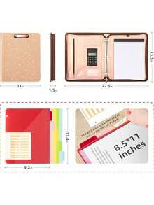 Clipboard With Storage, 3 Ring Binder With Zipper, Leather Padfolio Portfolio Folder, Calculator, 12.1" Tablet Sleeve, 5 Dividers With Pocket|Refillable Notepad, Card Slot (Black) - Black - View 8