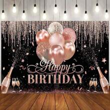 1 Stück schwarzer, silberner & rosé-goldener Geburtstags-Dekorationsartikel, Glitzer-Ballon, Geburtstags-Party Hintergrundkulisse, Geschenk, Feier, Fotohintergrund für Frauen