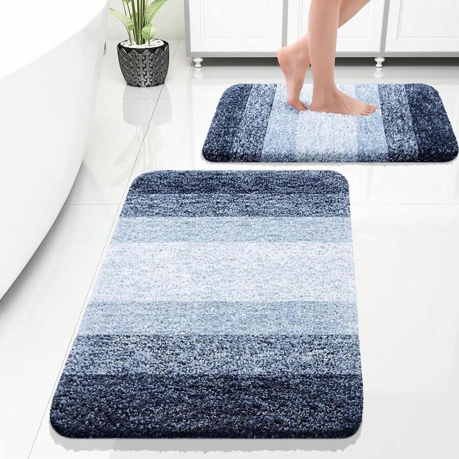 New OLANLY Bathroom Rug Set 2 Piece, Soft Absorbent Microfiber Bath Rug Set, Non-Slip, Machine Wash Dry, Plush Shaggy Bath Mats For Bathroom (30"X20"+24"X16", Dark Blue) - 深藍色 30 英寸 x 20 英寸 + 24 英寸 x 16 英寸 - View 1