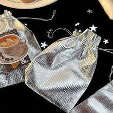 20pcs, Golden Cloth Bags, Jewelry Bags, Gift Bags, Drawstring Organza Jewelry Bags, Wedding Parties, Christmas Gifts, Candy Chocolate Bags, 12cm/4.72 Inches, Drawstring Goody Bags, Penetrating Light Fruit Protection Bags, Jewelry Gift Bags, Party Bag, Jewelry Bag, Festival Bag - White - View 4