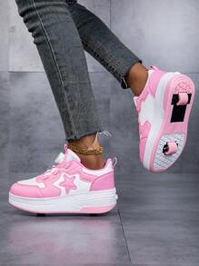 Scarpe da pattinaggio 2-in-1 rimovibili per bambini, sneaker da moda unisex basse con rotelle, durevoli e antiscivolo, adatte per attività all'aperto