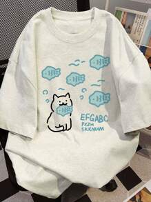 Made In Japan, Spring/Summer Cotton, Round Neck, Loose Fit, Versatile, Simple, English Print Short-Sleeve T-Shirt