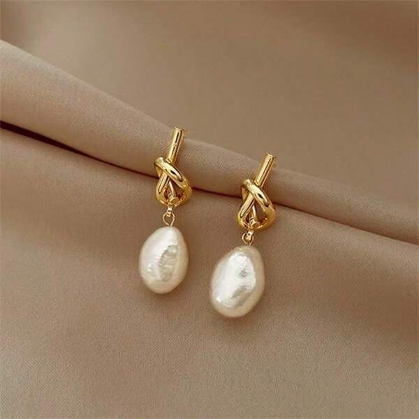 1 Pair French Retro Pearl Earrings, Elegant Rope Knot Earrings, Premium Jewelry