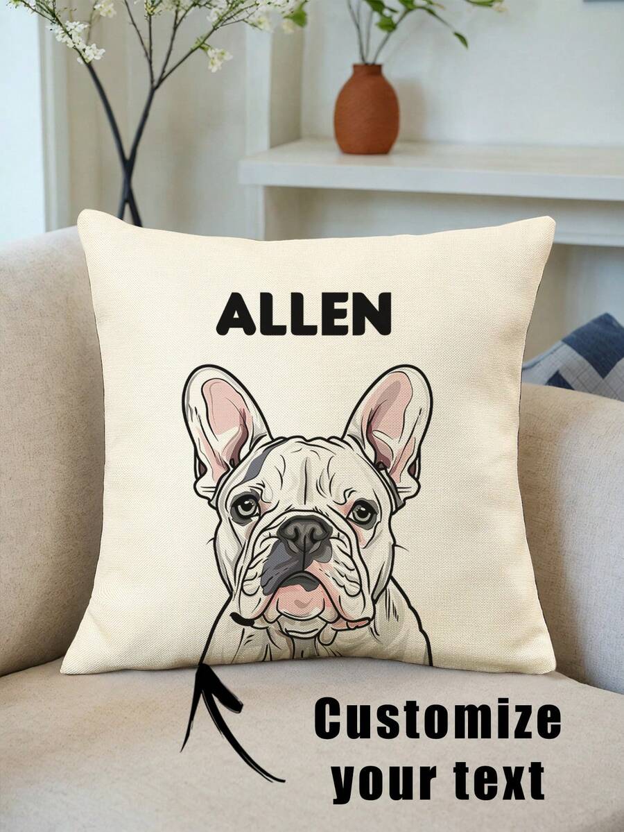 1pc Customized Linen Fabric Throw Pillow Cover, For Home Decor, Valentine's Day, Christmas, Thanksgiving, New Year Pattern, Baby/Couple/Family Photo, Wedding Anniversary Gift, Single-Side Printed, Without Filler - Multicolor - View 1