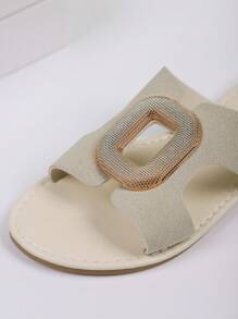 Sandalias planas tipo diapositiva mate vintage con hebilla de metal, versátiles y casuales para la playa o vacaciones, apropiadas para adolescentes y mujeres, de verano
