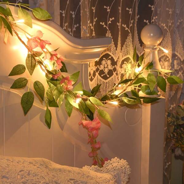 1 pieza Luces de hadas de glicinia con 20 luces de 2m de color púrpura, para decoración interior, iluminación ambiental, para fiesta de cumpleaños, boda, vacaciones, regalo, luces solares para exteriores
